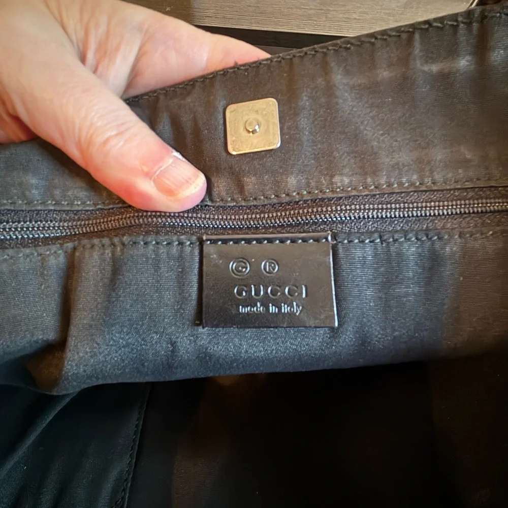 Authentic Gucci Abbey D-Ring GG Monogram Canvas and Leather Tote Bag - Green/blk - Picture 11 of 14